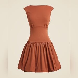 J Crew Mixy Chic Bubble Hem Brown Mini Dress MT